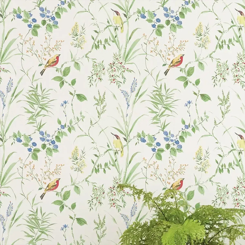 The popular French-style living and dining room background wall paper, retro floral live-streaming film wall fabric, seamless 3d mural Application Scenario