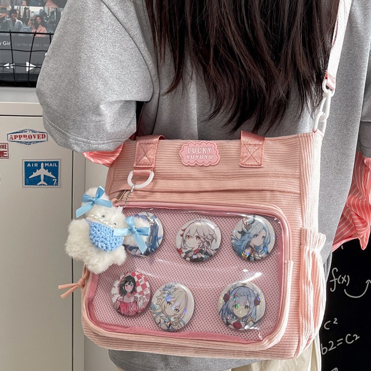 A simple and transparent crossbody bag from the Japanese 2D anime style, a large-capacity single-shoulder bag from the postman academy details Picture