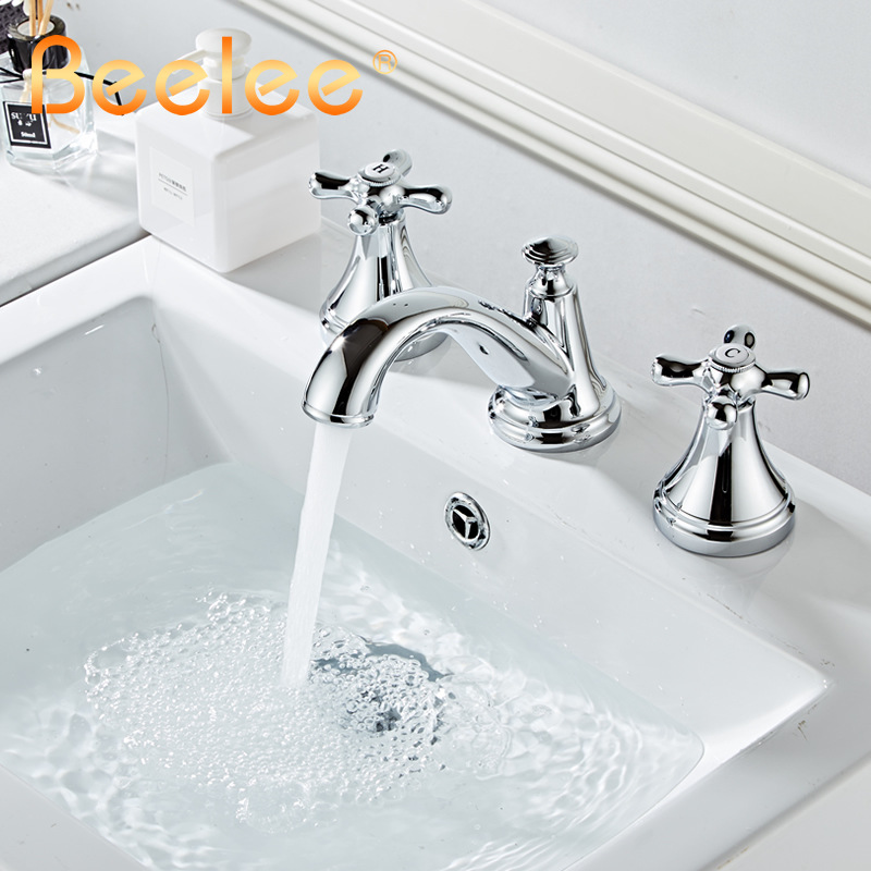 Amazon Beelee Bela bathroom brass European and American style black antique copper three-hole double-handle cold and hot water basin faucet Specification drawing