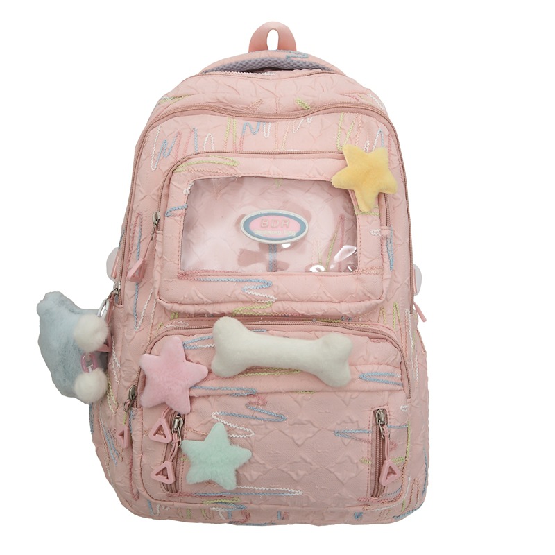 Junior high school student backpack: Korean Instagram cream white forest-themed versatile high appearance level girl backpack. High school student backpack Item Picture