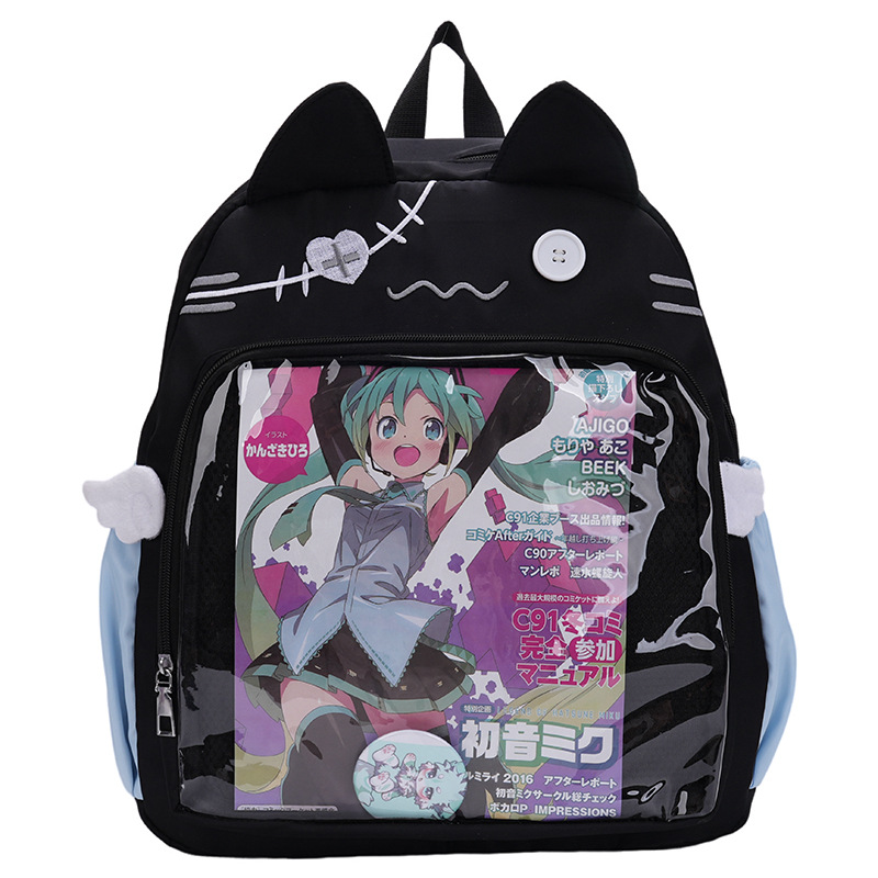 Japanese-style transparent school style large-capacity backpack, versatile for commuting, high appearance level, cute cat backpack, smudy pain bag Item Picture