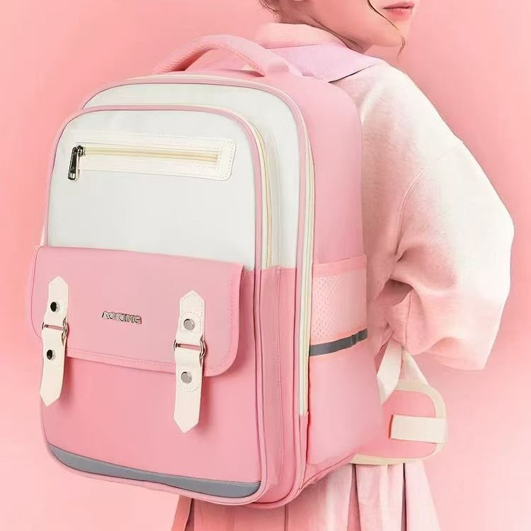 Backpack, children's backpack, waterproof cartoon casual storage bag, primary school student backrest bag, large capacity, solid color British style full figure