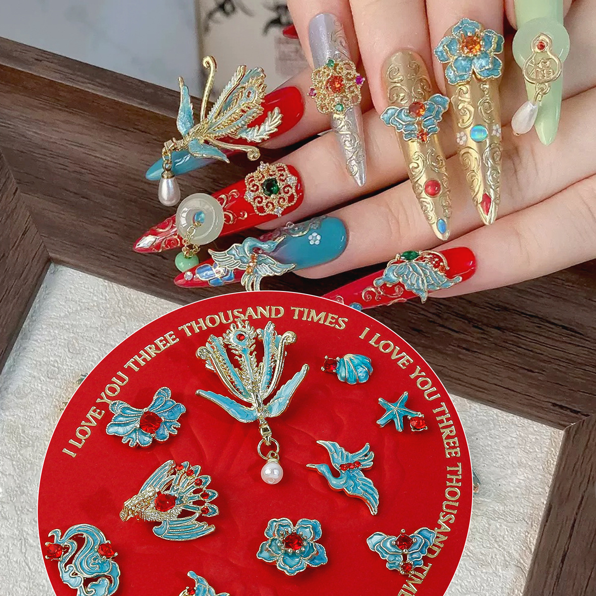 穿戴甲美甲国潮国风短款甲片穿戴甲 贴片美甲 穿戴式甲片国潮