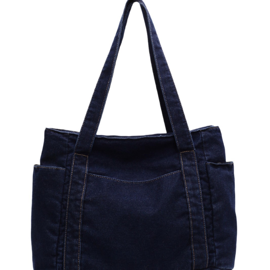 Korean style large-capacity denim tote bag 2024 New artistic style college student commuting and class single-shoulder bag Item Picture
