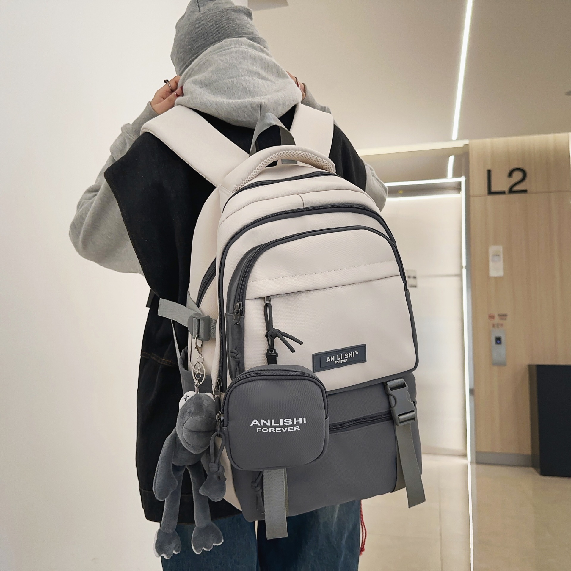 New trendy and cool Japanese-style ins workwear college student couple computer bag, Korean-style middle school student sturdy and durable backpack details Picture