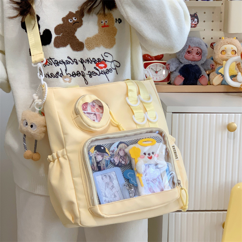 College-style versatile, simple, large-capacity classroom book bag, messenger bag for girls, transparent, slung shoulder, crossbody bag for kids, pain bag full figure