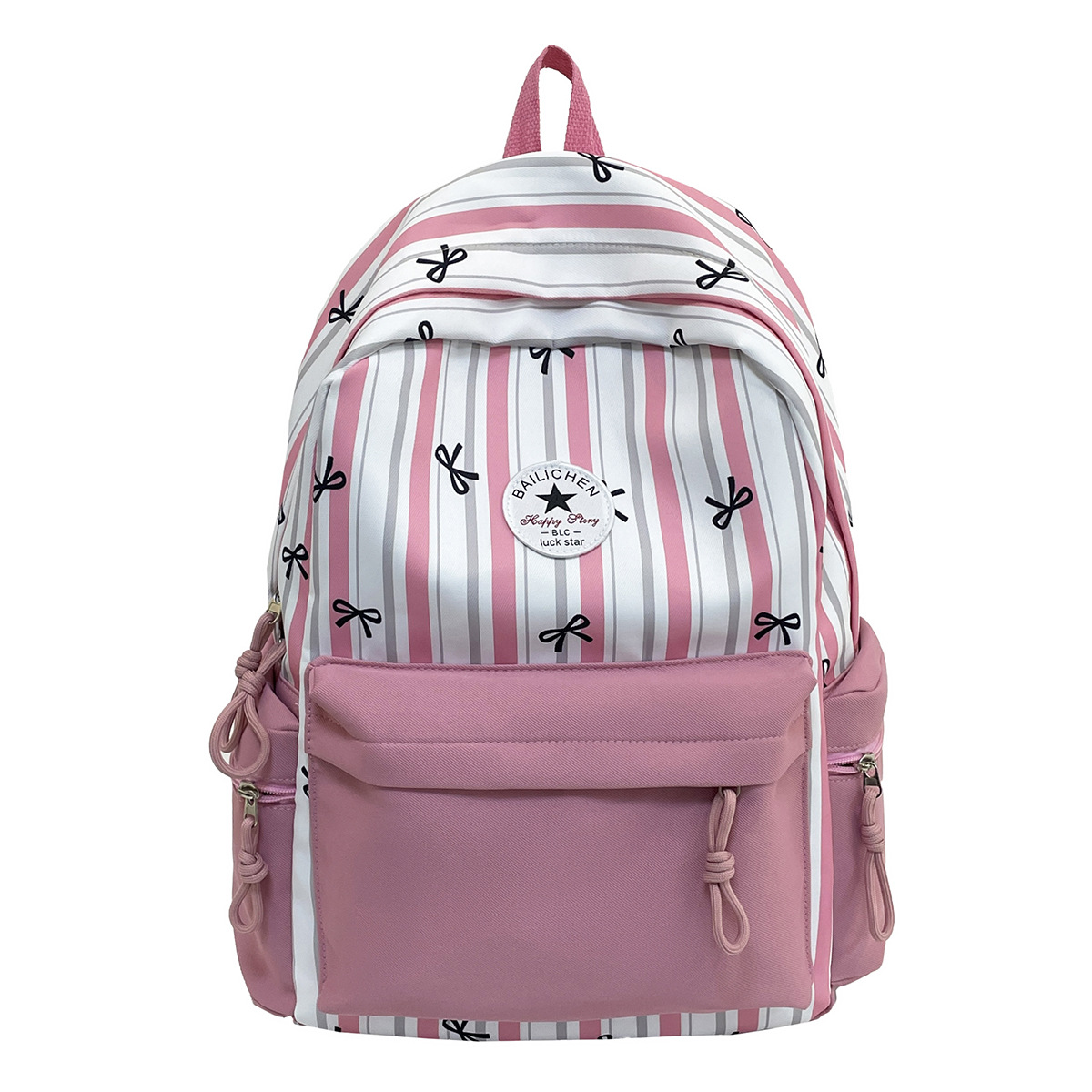 A new Japanese-style backpack with a high aesthetic level, fresh and sweet bow stripes, and a color-matched lightweight backpack for junior and senior high school students Item Picture