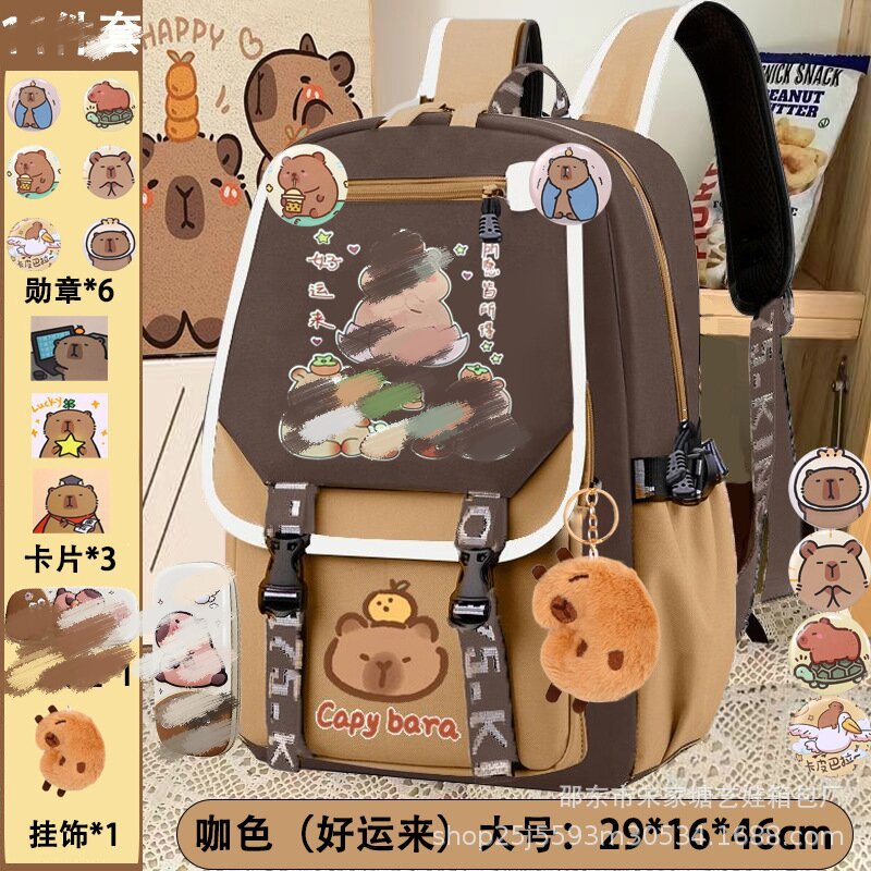 Customized wholesale of new brown primary school backpack, cute cartoon water-resistant Capibara double-shoulder school backpack Application Scenario
