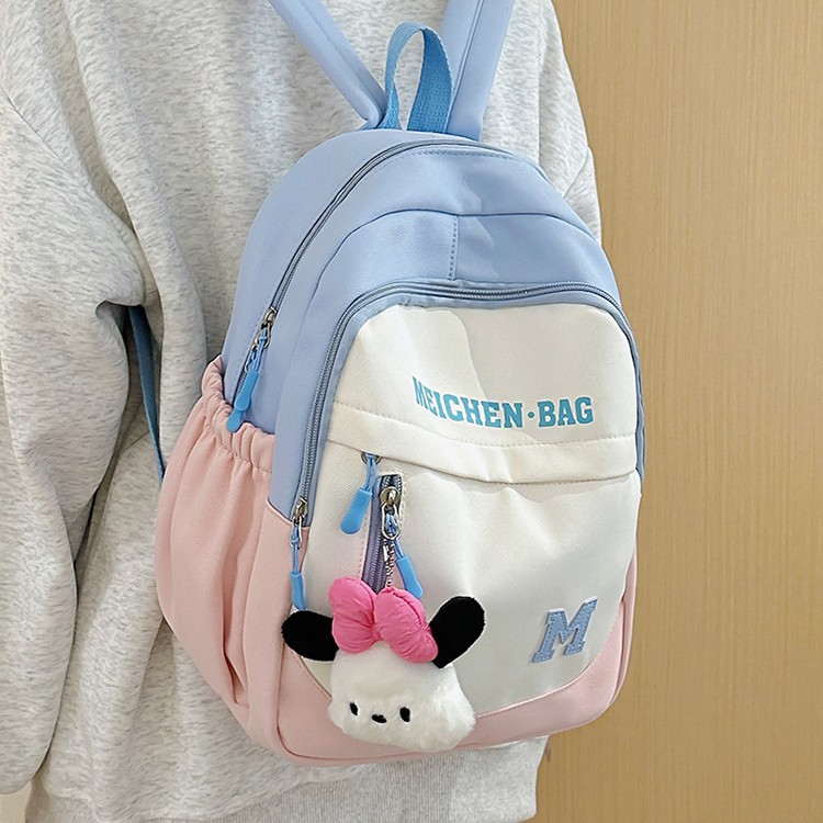 Spring outing and study tour: Cute children's color-blocking backpacks, versatile dopamine schoolbags, sweet and simple single-shoulder bags full figure