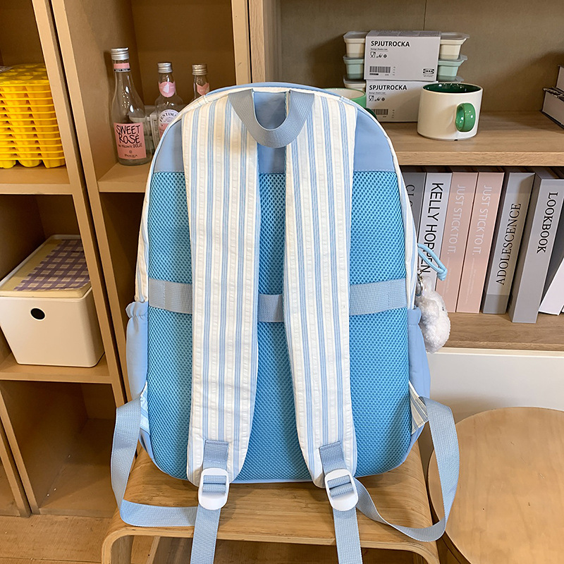 The new forest-themed ins high-appearance-level fresh and sweet candy-colored striped backpack is a large-capacity backpack for junior and senior high school students Specification drawing