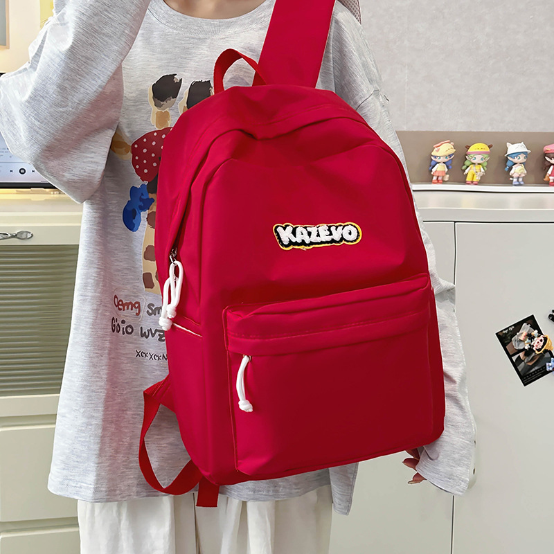 Japanese-style ins fresh and casual schoolbag, simple and versatile backpack for junior and senior high school students, solid-color backpack for college students details Picture