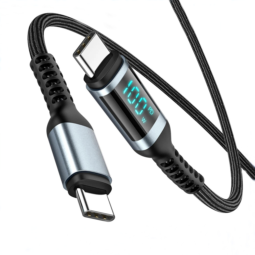 The 100W digital display fast charging data cable is suitable for dual type-c male-to-corporate fast charging cables for mobile phones and computers, with a digital display of 100W details Picture