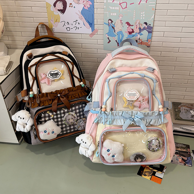 Cute schoolbag, high school and junior high school birthday pain bag, large-capacity student backpack, college transparent baggy backpack full figure