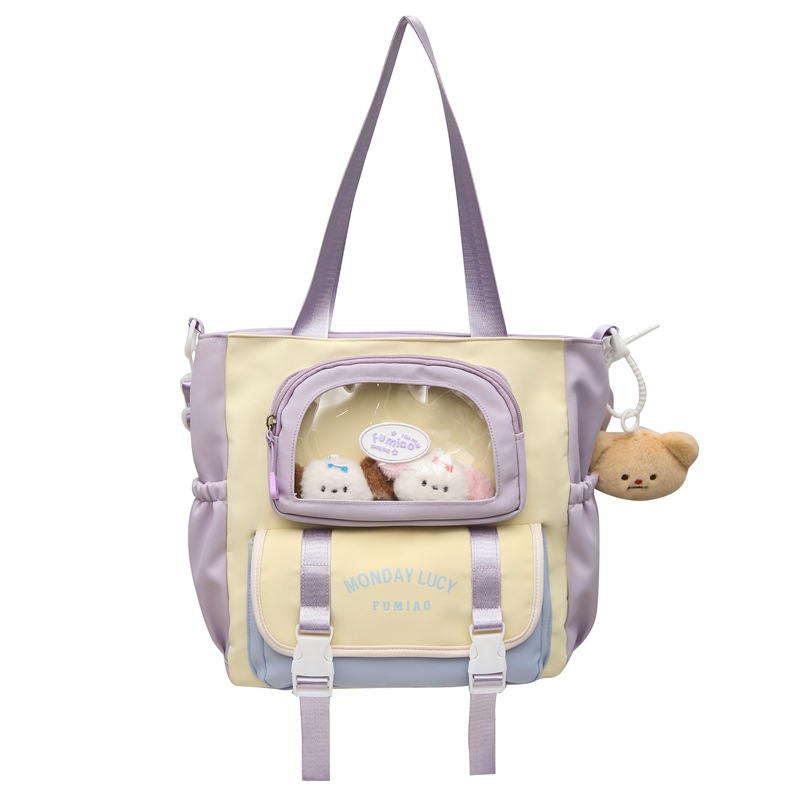 Cute color-blocking hand-held shoulder bag, large-capacity crossbody bag, a casual commuting bag for female college students attending classes, and a make-up class bag Item Picture