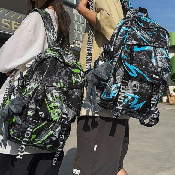 The new Korean version of Instagram, with a high level of appearance, personalized graffiti, trendy and cool backpacks, couple color contrast, lightweight and large-capacity backpacks details Picture
