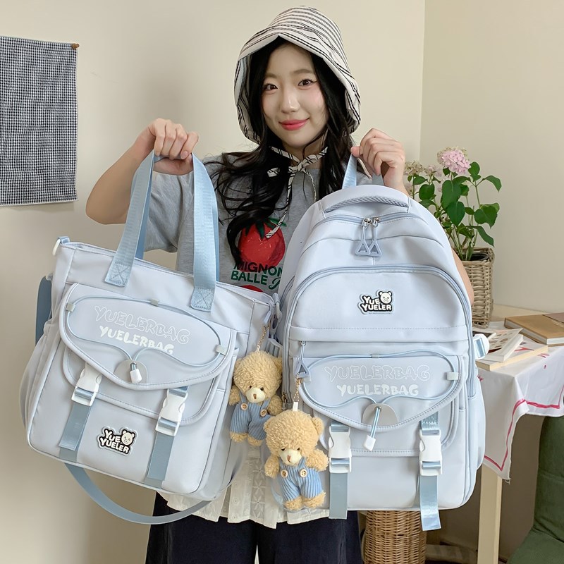 New fresh and sweet college style large-capacity backpack for junior and senior high school students, high appearance level two-piece set for primary and secondary school students details Picture