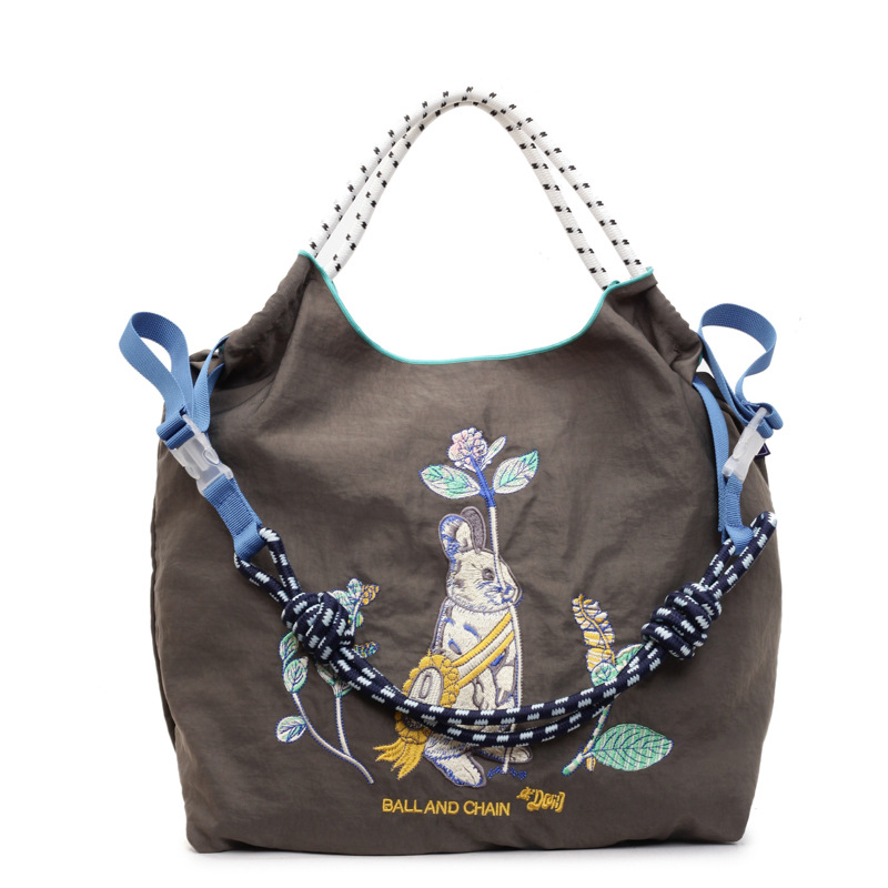 New high-appeal, laid-back, candy-colored embroidered rabbit eco-friendly shopping bag, lightweight and portable, large-capacity tote bag Item Picture