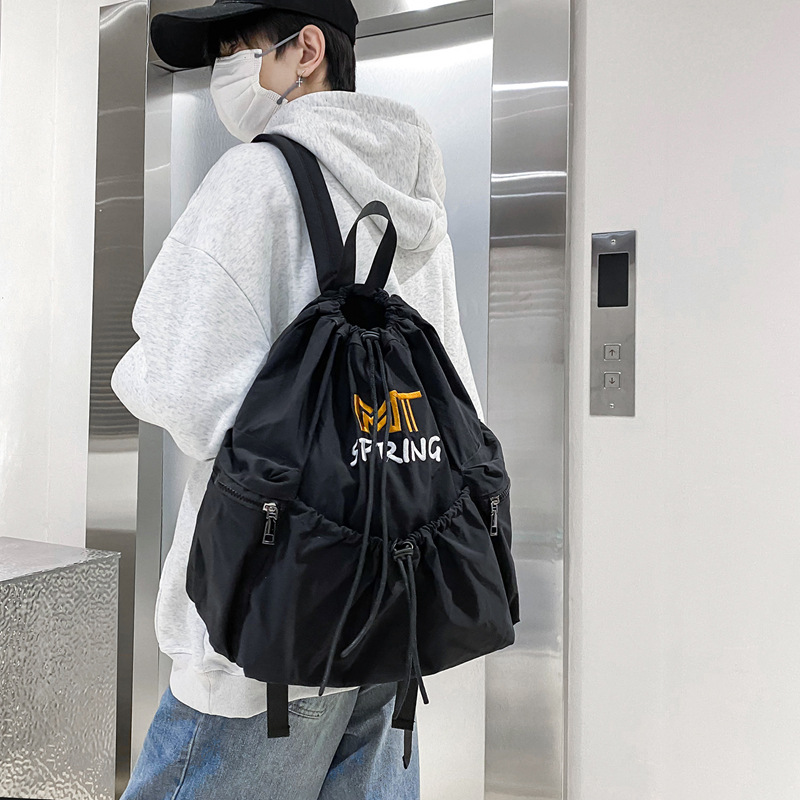 New outdoor sports drawstring backpack, unisex drawstring bag, lightweight hiking bag, college student schoolbag details Picture