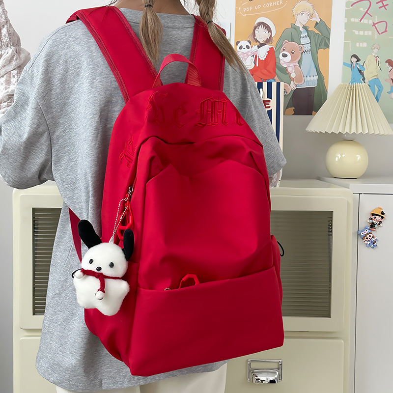 Forest-themed, high-appearancelevel, large-capacity, simple and solid-color college student schoolbag, versatile, casual and portable backpack for travel full figure