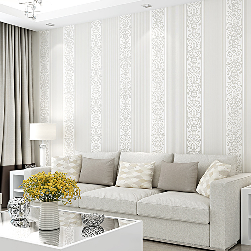European-style non-woven fabric wallpaper for bedrooms and living rooms, 3D vertical stripes for home use, warm and cozy, simple TV background wall Specification drawing