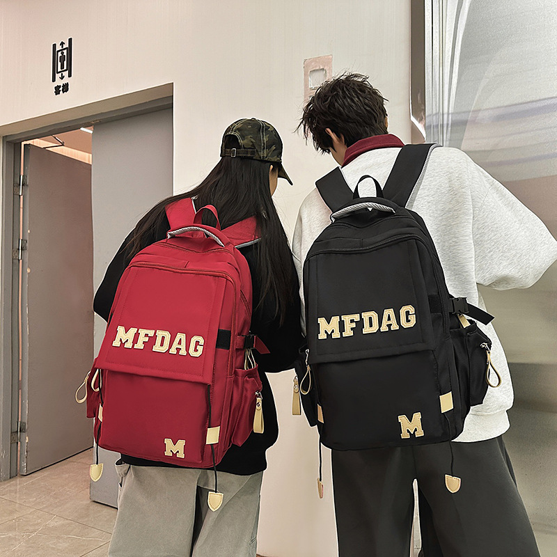 2025 New large-capacity, versatile solid color letter multi-compartment junior and senior high school schoolbag, high appearance level, lightweight backpack details Picture