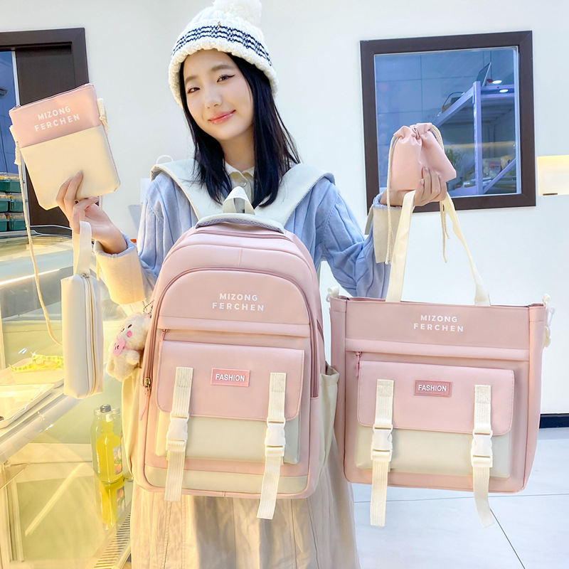 Five-piece schoolbag set for primary school students aged three to six, a trendy lightweight backpack with contrasting colors, large capacity and high appearance level Specification drawing