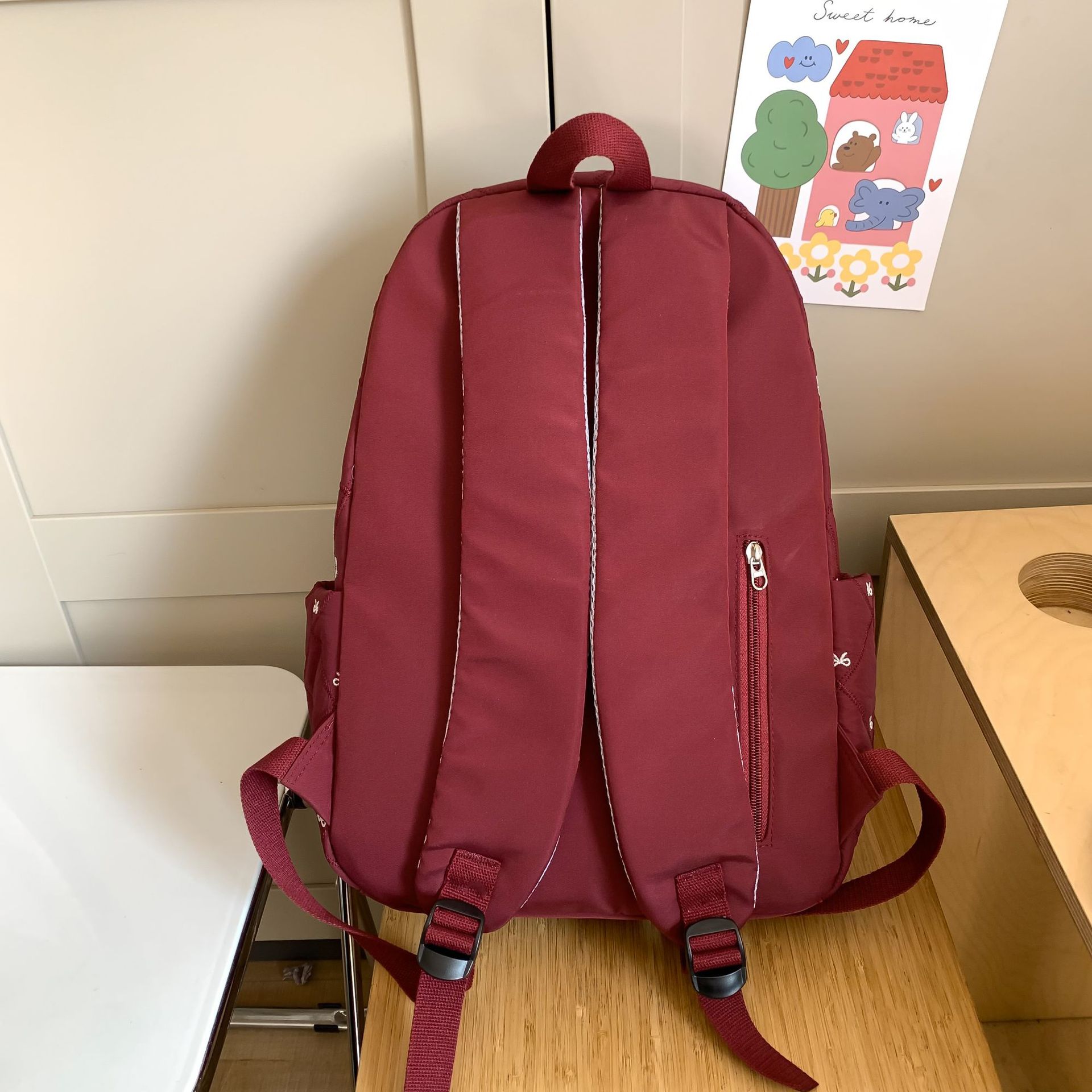Schoolbag, Instagram, Japanese and Korean niche junior high school student, high appearance level, autumn and winter cotton-padded jacket, backpack, bow, cute embroidered backpack Specification drawing