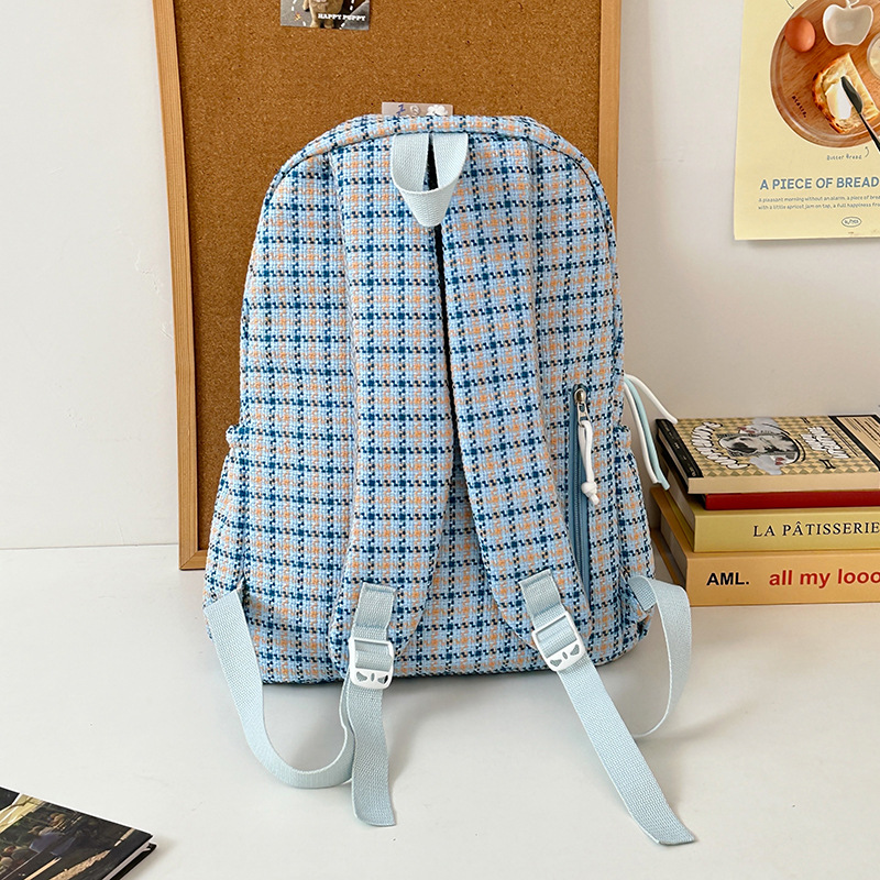 Japanese-style InS-style fresh and clean checkered schoolbag for girls, travel backpack for junior high school students, and casual backpack for high school and college students Specification drawing