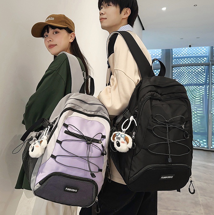 New color-blocking schoolbag, outdoor hiking backpack, casual retro, lightweight backpack for junior and senior high school students, computer backpack full figure