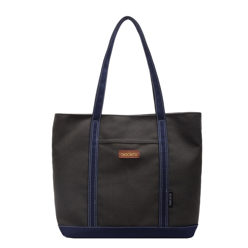 Large-capacity canvas bag, versatile for women in spring and summer, 2025 new style casual single-shoulder cloth bag, college student tote bag for class Item Picture