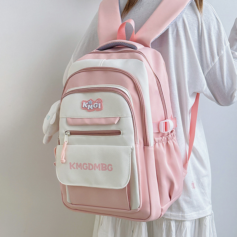 A new Japanese-style backpack with a high level of appearance, fresh and sweet, color-blocking and patchwork style, and a large capacity backpack for junior and senior high school students details Picture