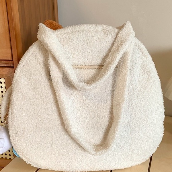Cute cat plush bag for women 2023 autumn/winter new ins cartoon shoulder bag, soft girl commuter tote bag Specification drawing