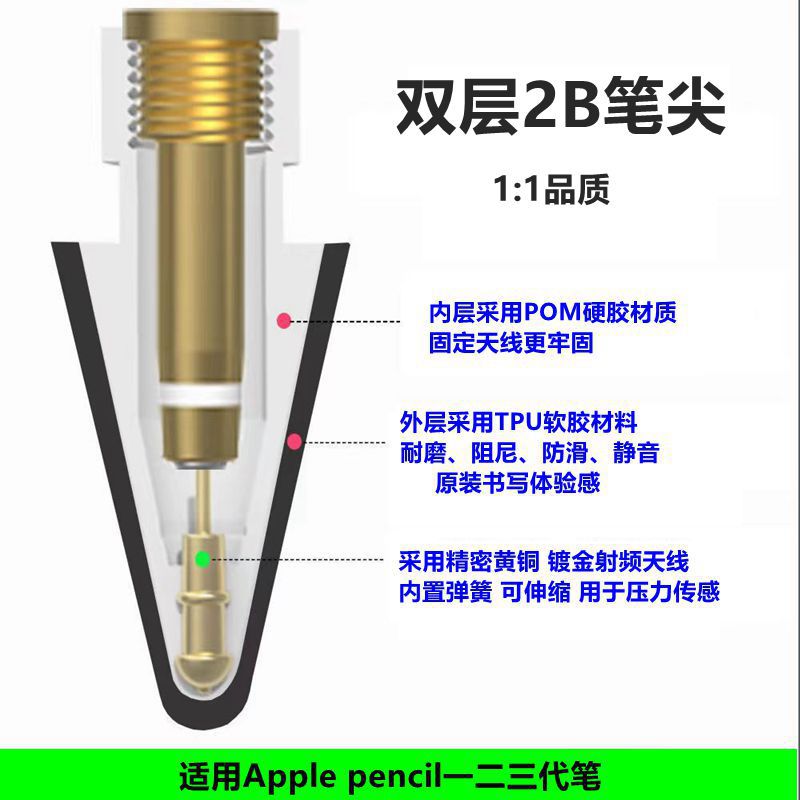 Applicable to the original nib of apple pencil, the first, second and third generation nib, silent damping 2B core full figure