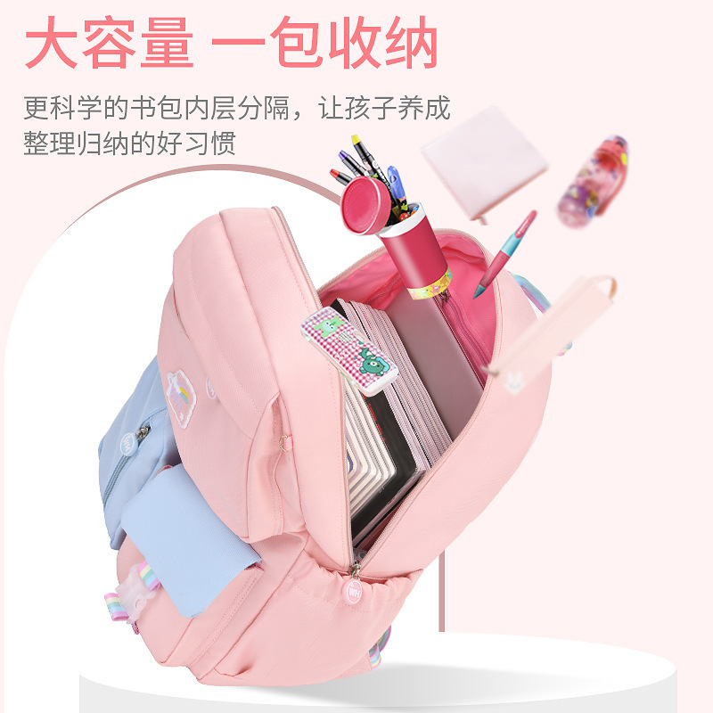 New 2023 primary school schoolbag for girls, grades 1 to 6, cartoon children's back-protecting and load-reducing backpack Specification drawing