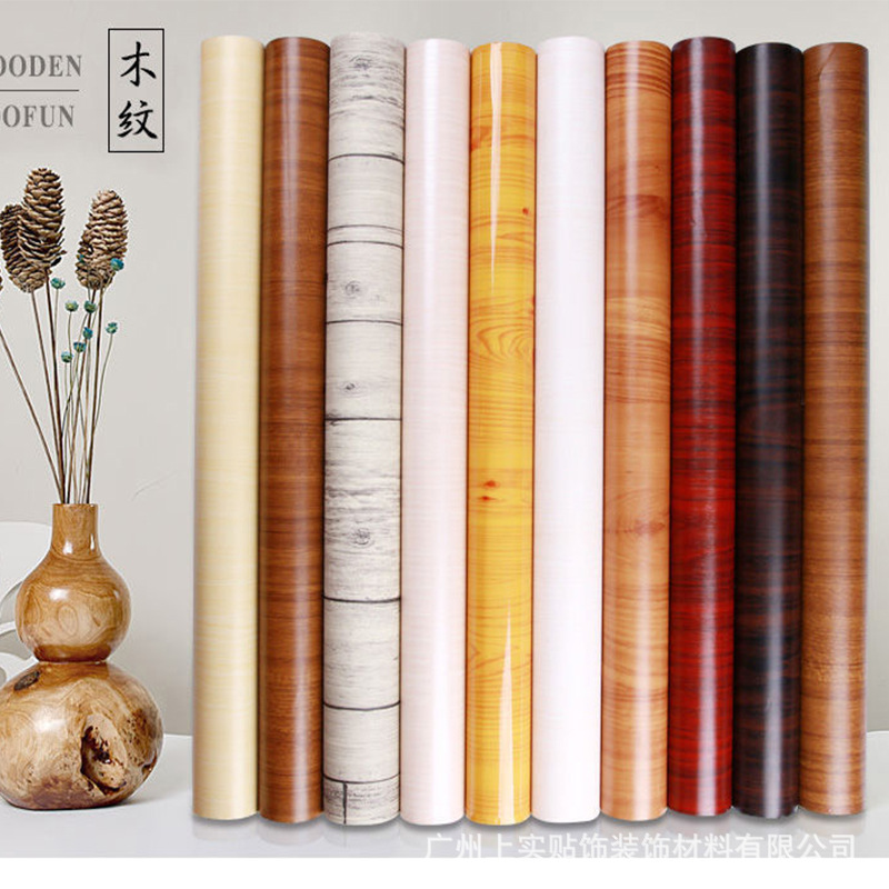 Imitation wood grain furniture renovation stickers, self-adhesive waterproof self-adhesive wallpaper, PVC wallpaper, living room background wall stickers, ins full figure