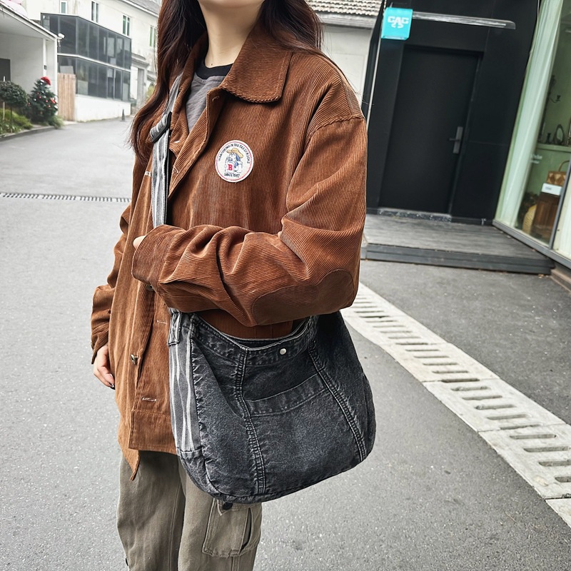 Denim single-shoulder bag, women's large-capacity shopping bag, 2024 new artistic style tote bag, Japanese-style lazy crossbody bag details Picture