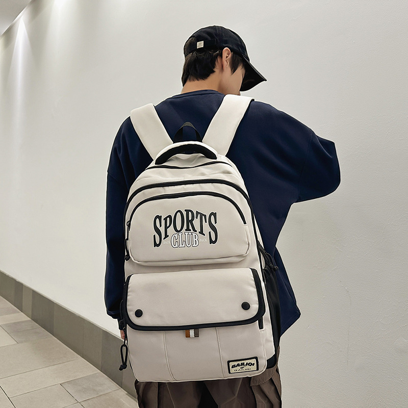 High-quality schoolbag for men, American retro trend, ins middle school backpack, large-capacity couple computer backpack details Picture