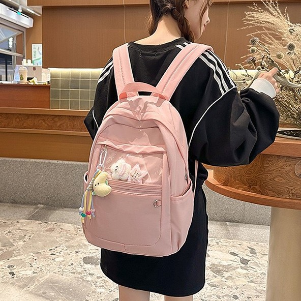 Summer new schoolbag: Korean-style Instagram sweet girl transparent pain bag, high appearance level, backpack for junior and senior high school students details Picture