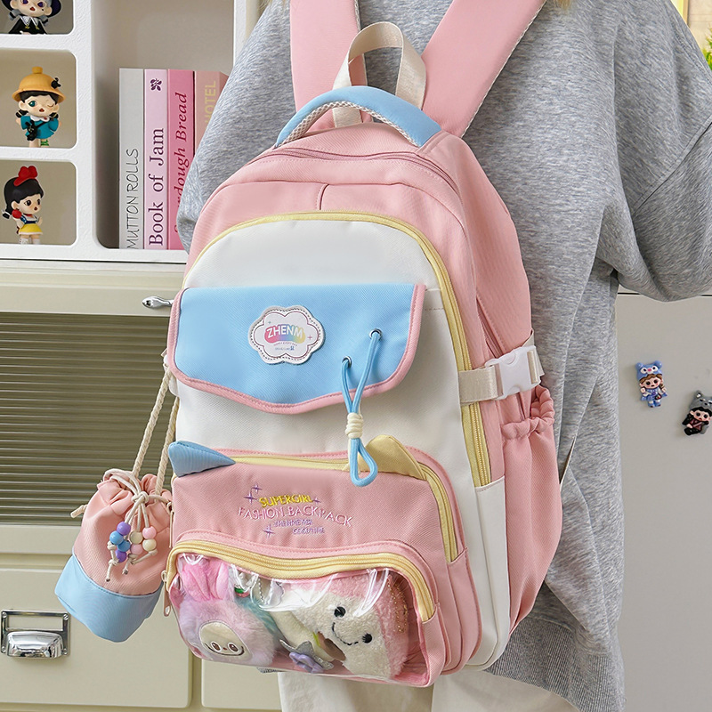 2025 High appearance level, color-blocking, large capacity dopamine, versatile, cute and sweet backpack for middle and high school students full figure