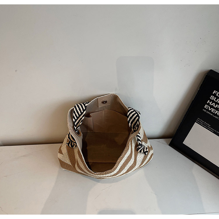 Fashionable large-capacity tote bag for women 2025 new style simple and casual single-shoulder bag striped woven handbag shopping bag Specification drawing
