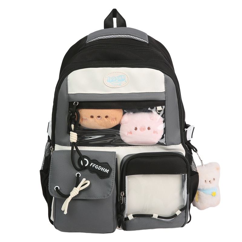 New high-appearance-level college style fresh and sweet backpack for junior and senior high school students, color-blocking and patchwork smug pain bag backpack Item Picture