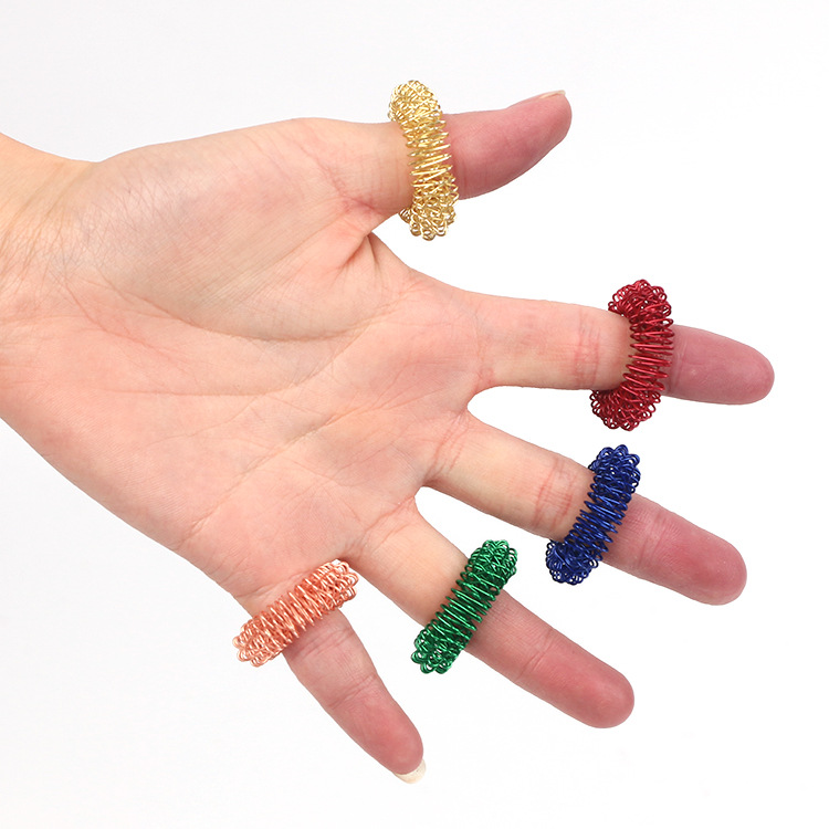 Supply massage rings, stress-relieving toys, metal finger massage springs, gold-plated, silver-copper colored massage rings Application Scenario