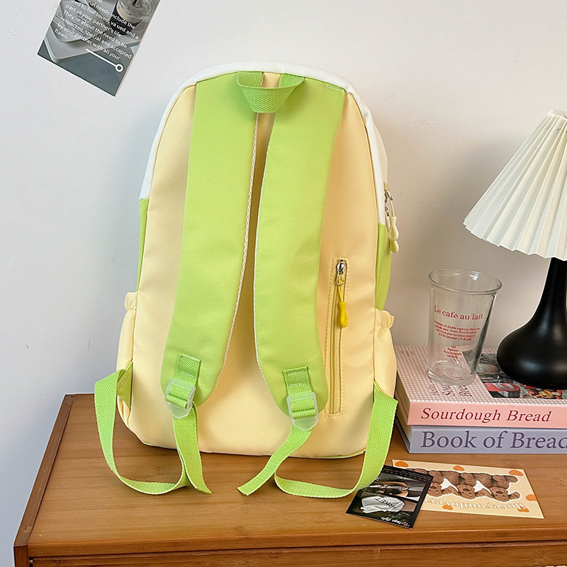 Dopamine ins backpack for junior high school girls, high appearance level, color-blocking large capacity, versatile design sense backpack for college students Specification drawing