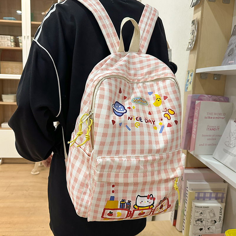Japanese-style fresh, sweet and casual schoolbags for junior and senior high school students, simple and versatile backpacks, ins lightweight cartoon backpacks details Picture