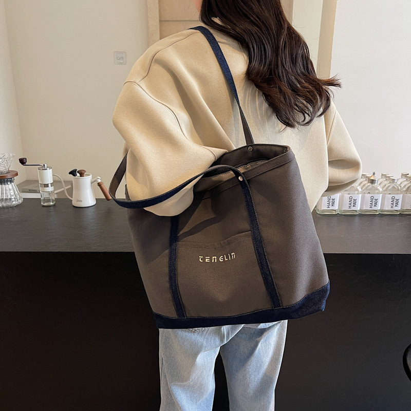 Large-capacity tote bag for women, 2025 new style casual hand-carry commuting canvas bag, versatile student shoulder bag for class details Picture