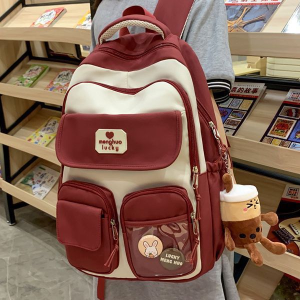 A new cute Korean-style campus Instagram backpack for girls, a large-capacity, sturdy and durable wide-shoulder strap backpack for primary and secondary school students details Picture