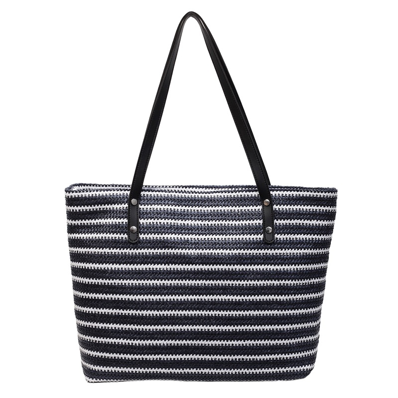 New ins rainbow color-blocking striped hand-woven straw bag, forest style casual and versatile, seaside vacation single-shoulder bag Item Picture