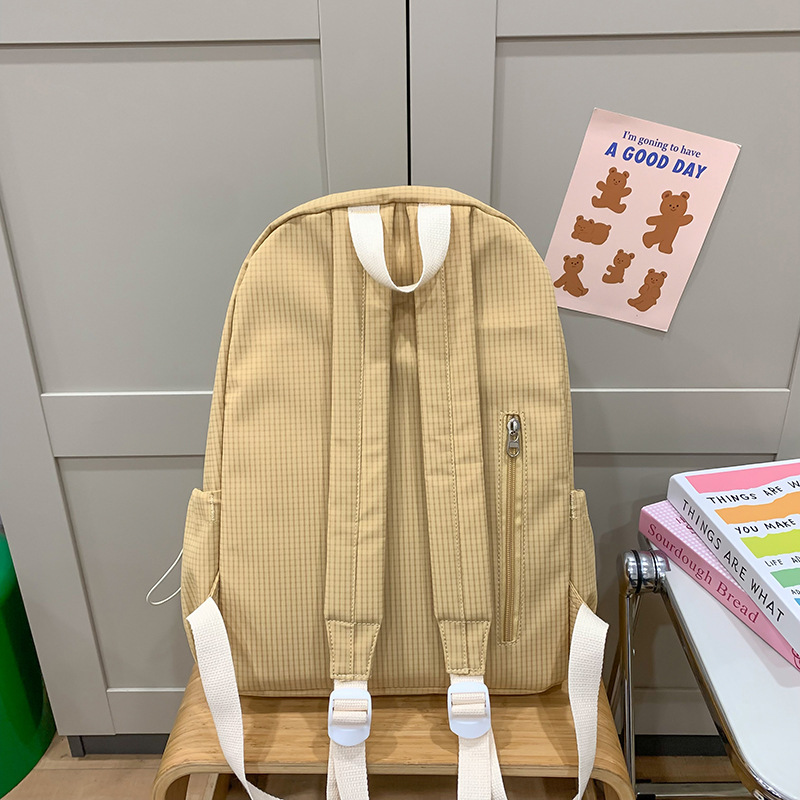 College student schoolbags, simple, lightweight and versatile checkered backpacks for female junior high school students, high school student class bags, travel backpacks Specification drawing
