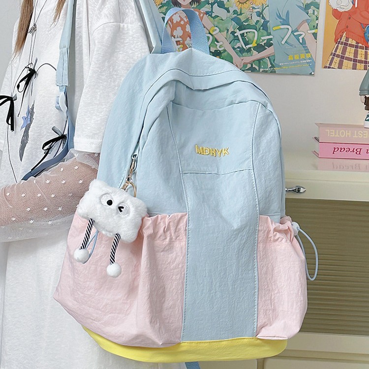 Japanese-style Instagram cute and soft girl ice cream color-blocking washable soft fabric travel backpack, sweet school style class backpack full figure