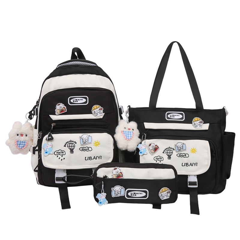The new high-appearancelevel college style backpack for junior and senior high school students features a simple, lightweight and versatile color contrast three-piece set with a large capacity Item Picture